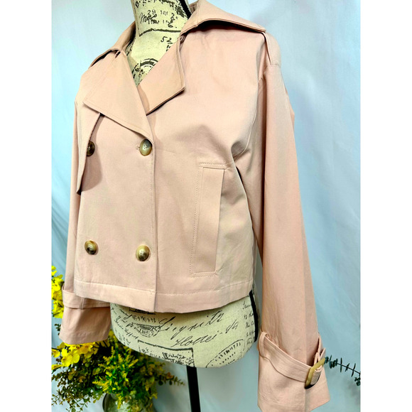 Elodie Eleanor Cropped Buckle Cuff Trench Coat Baby Pink size M - Picture 5 of 12